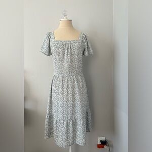 Monteau Blue Floral Square Neckline Midi Dress Size